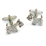 Scottie Dog Clear Crystals Cufflinks