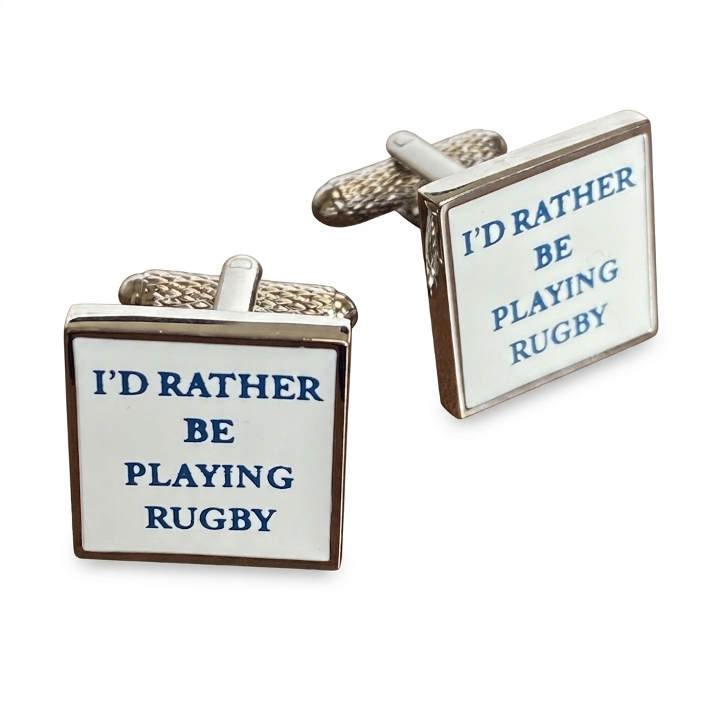 ck600-image-0 I'd Rather Be Playing Rugby Cufflinks - Image 1